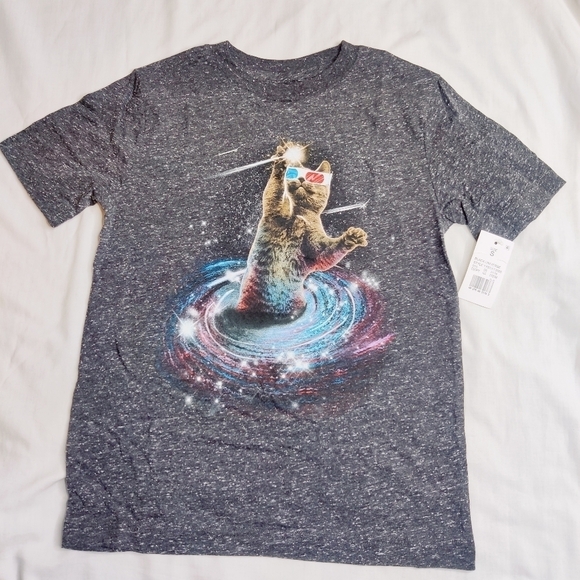 Other - NWT T-shirt Space Cat w/ Retro 3-D Glasses Heather Gray Sz S